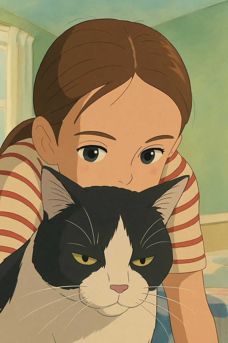 portrait fille et chat ghibli