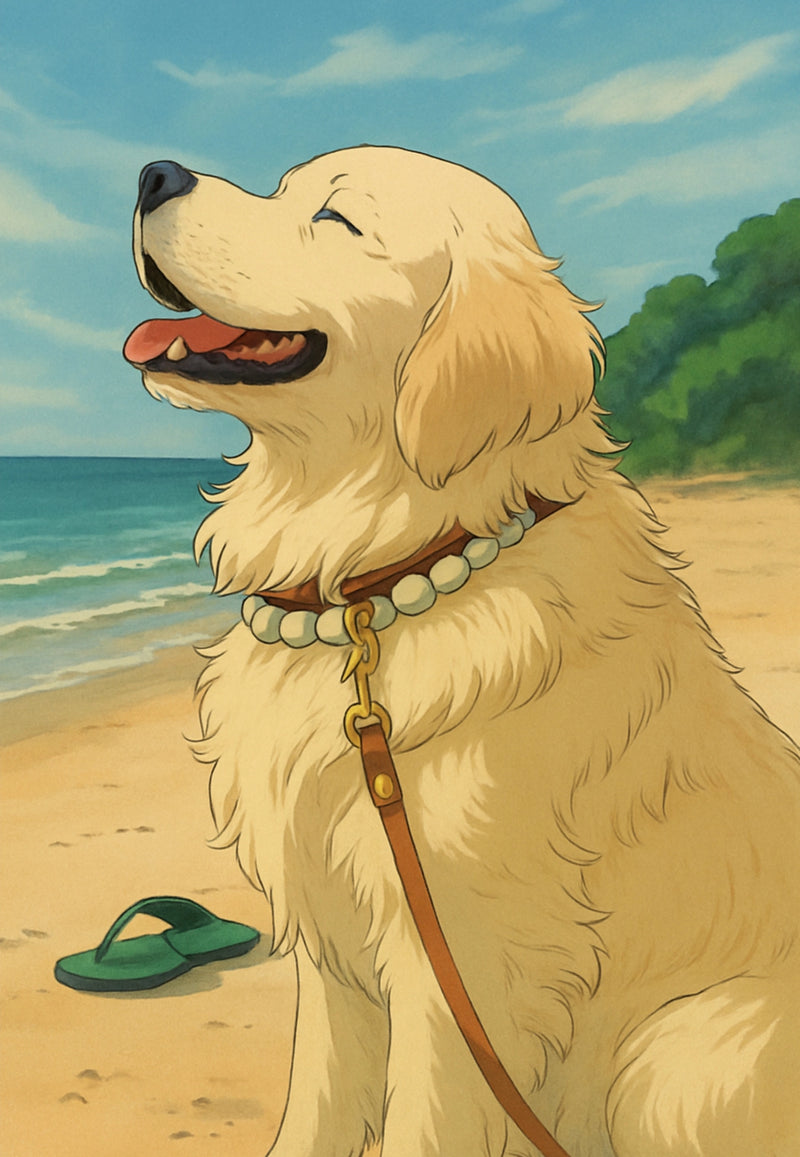 portrait golden retriever ghibli
